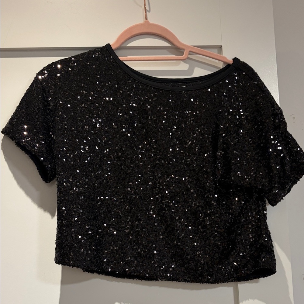 Elegant Black Sequin Crop Top